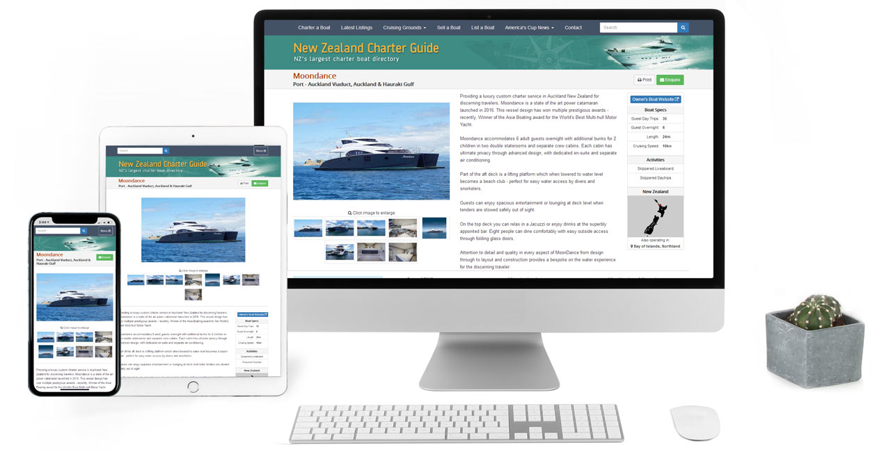 New Zealand Charter Guide, Charter Boat Directory with Listings built on Silverstripe CMS - Screenshot